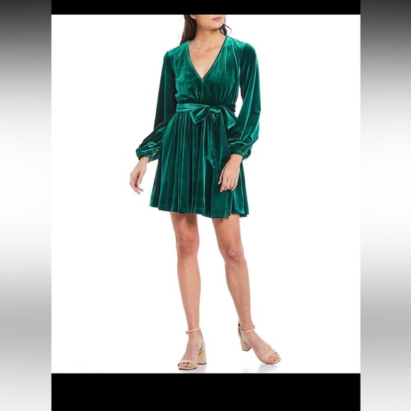NWT Belle Badgley Mischka Harmony V-Neck Velvet Mini Dress - Picture 1 of 5